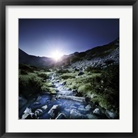 Framed Small stream in the mountains at sunset, Pirin National Park, Bulgaria