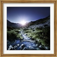 Framed Small stream in the mountains at sunset, Pirin National Park, Bulgaria