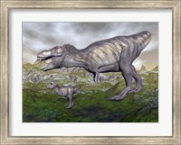 Framed Tyrannosaurus rex mother and offspring