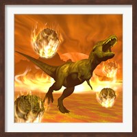 Framed Tyrannosaurus Rex struggles to escape from a meteorite crash