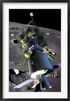 Framed Spaceship orbiting the moon