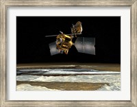 Framed Satellite over the poles of planet Mars