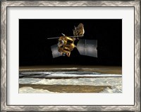 Framed Satellite over the poles of planet Mars