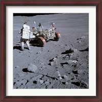 Framed Astronaut walking near the lunar rover on the moon, Apollo 16