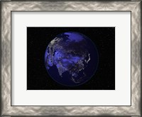 Framed Satellite view of Earth showing city lights at night