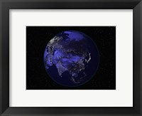 Framed Satellite view of Earth showing city lights at night