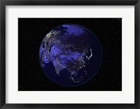 Framed Satellite view of Earth showing city lights at night