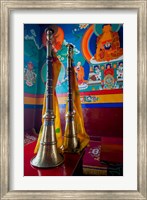 Framed Ceremonial horns at Shey Palace, Ledakh, India