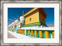 Framed Chortens and prayer flags at Dali Lama's Ladakh home, Ladakh, India