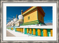 Framed Chortens and prayer flags at Dali Lama's Ladakh home, Ladakh, India