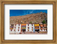 Framed Hemis Monastery facade with craggy cliff, Ladakh, India