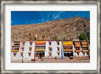 Framed Hemis Monastery facade with craggy cliff, Ladakh, India
