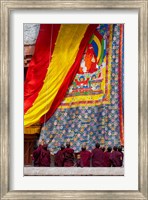 Framed Monks raising a thangka during the Hemis Festival, Ledakh, India