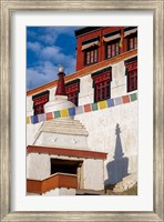 Framed Prayer flags and a chorten at Thiksey Monastery, Leh, Ladakh, India