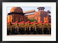 Framed Indian Army soldiers march in formation, New Delhi, India