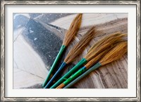 Framed India, Jammu and Kashmir, Ladakh, Leh, brooms in a Buddhist temple