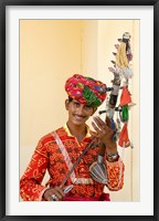 Framed Young Man in Playing Old Fashioned Instrument Called a Sarangi, Agra, India