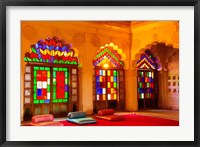 Framed Windows of colored glass, Mehrangarh Fort, Jodhpur, Rajasthan, India