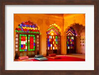 Framed Windows of colored glass, Mehrangarh Fort, Jodhpur, Rajasthan, India