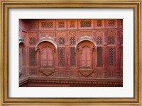 Framed Intricately carved walls of Mehrangarh Fort, Jodhpur, Rajasthan, India
