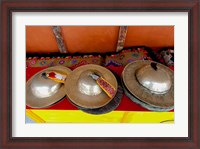 Framed Brass cymbals at Hemis Monastery, Ladakh, India