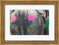 Framed Elephant Decorated with Colorful Painting at Elephant Festival, Jaipur, Rajasthan, India