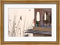 Framed Daily Life Along The Ganges River, Varanasi, India