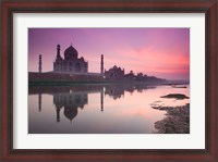 Framed Taj Mahal From Along the Yamuna River at Dusk, India