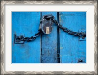 Framed India, Ladakh, Kargil, Padlock on blue door