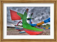 Framed Outrigger boats, called jukungs, on beach, Bali, Indonesia