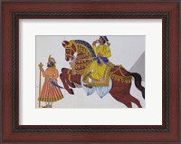 Framed Wall Mural of horse and rider in the City Palace, Rajasthan, India
