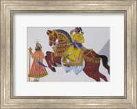 Framed Wall Mural of horse and rider in the City Palace, Rajasthan, India