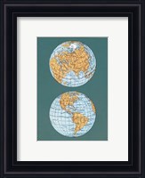 Framed Map of the World's Hemispheres, two views