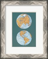 Framed Map of the World's Hemispheres, two views