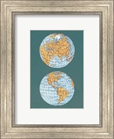 Framed Map of the World's Hemispheres, two views