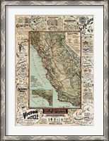 Framed Map of California Roads for Cyclers, 1896