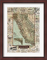 Framed Map of California Roads for Cyclers, 1896