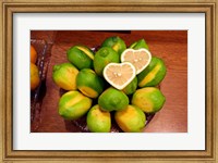 Framed Display of fresh heart shaped limes, Tokyo, Japan