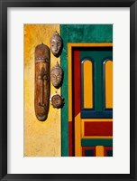 Framed Decorated Door with Handcrafted Masks in Ubud, Bali, Indonesia
