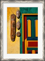 Framed Decorated Door with Handcrafted Masks in Ubud, Bali, Indonesia