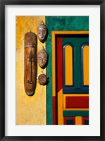Framed Decorated Door with Handcrafted Masks in Ubud, Bali, Indonesia