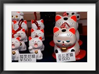 Framed Display of Lucky Cats, Japanese Cultural Icon for Good Fortune, Akasaka, Tokyo, Japan