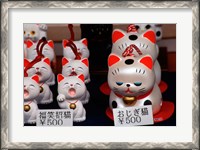 Framed Display of Lucky Cats, Japanese Cultural Icon for Good Fortune, Akasaka, Tokyo, Japan