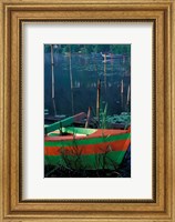 Framed Colorful Boat Moored at Lake Bratan, Bali, Indonesia