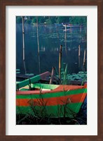 Framed Colorful Boat Moored at Lake Bratan, Bali, Indonesia