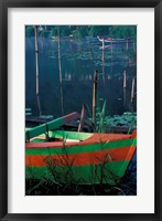 Framed Colorful Boat Moored at Lake Bratan, Bali, Indonesia