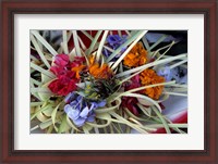 Framed Flowers and Palm Ornaments, Offerings for Hindu Gods at Temple Ceremonies, Bali, Indonesia