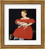 Framed Girl in Red Dress with Cat and Dog, 1830-1835