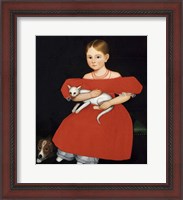 Framed Girl in Red Dress with Cat and Dog, 1830-1835