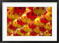 Framed Red and yellow Chinese lanterns hung for New Years, Kek Lok Si Temple, Island of Penang, Malaysia